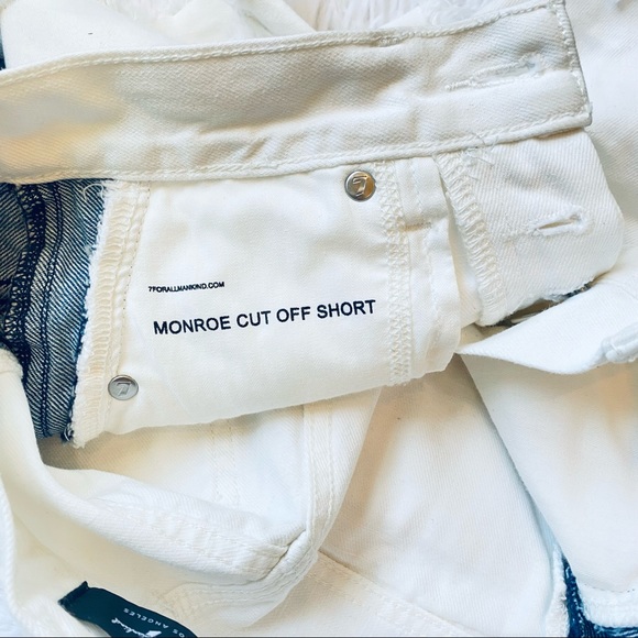 7 For All Man Kind Monroe cut off Jean shorts with denim blue side stripe - Picture 8 of 12